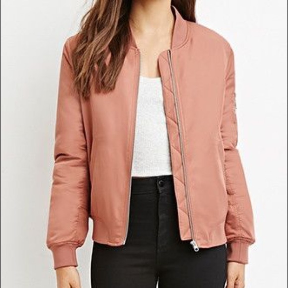 Rose Gold Forever21 Quilted Bomber Jacket